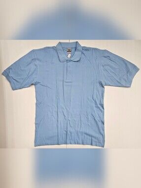 VTG 90s Deadstock Polo Shirt Mens 3XL Blank Light Blue 100% Cotton NOS Boxy